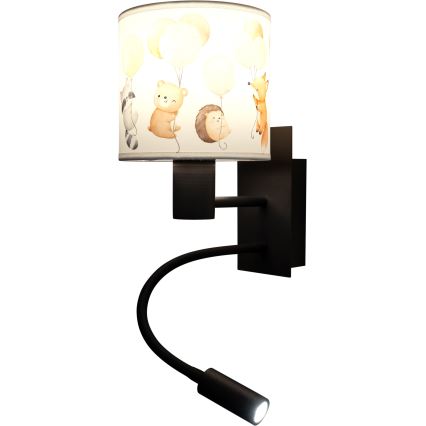 Brilagi - LED ευέλικτο παιδικό επιτοίχιο φωτιστικό BOBO 1xE27/25W/230V + LED/3W μαύρο/λευκό/με ζωάκια
