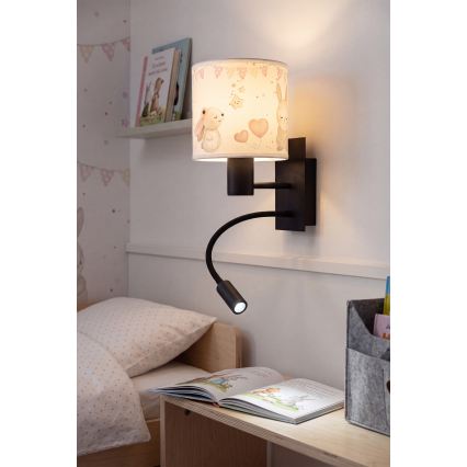 Brilagi - LED Παιδική ευέλικτη επιτοίχια λάμπα BOBO 1xE27/25W/230V + LED/3W μαύρο/κρεμ/κουνελάκια
