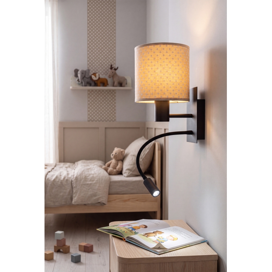 Brilagi - Ευέλικτο επιτοίχιο φωτιστικό LED BOBO 1xE27/25W/230V + LED/3W μαύρο/μπεζ/πουά