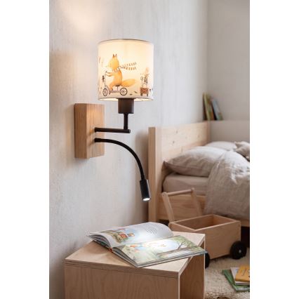 Brilagi - LED Παιδικό ευέλικτο επιτοίχιο φωτιστικό BOBO WOOD 1xE27/25W/230V + LED/3W δρυς/μαύρο/λευκό/ζωάκια