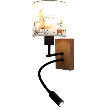 Brilagi - LED Παιδικό ευέλικτο επιτοίχιο φωτιστικό BOBO WOOD 1xE27/25W/230V + LED/3W δρυς/μαύρο/λευκό/ζωάκια