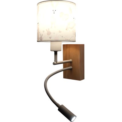 Brilagi - LED Παιδικό εύκαμπτο επιτοίχιο φωτιστικό BOBO WOOD 1xE27/25W/230V + LED/3W δρυς/λευκό/κουνελάκια