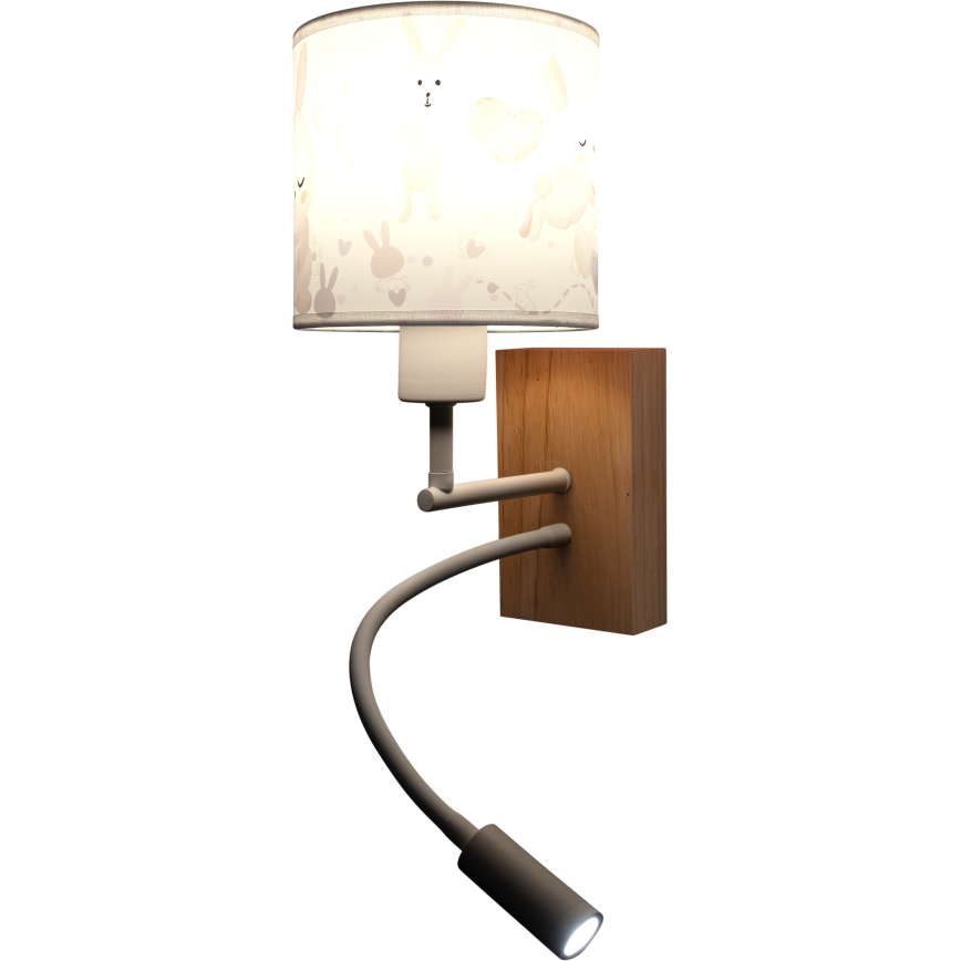 Brilagi - LED Παιδικό εύκαμπτο επιτοίχιο φωτιστικό BOBO WOOD 1xE27/25W/230V + LED/3W δρυς/λευκό/κουνελάκια