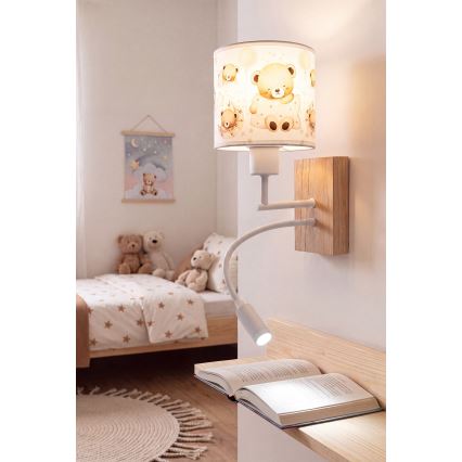 Brilagi - Παιδικό ευέλικτο επιτοίχιο φωτιστικό LED BOBO WOOD 1xE27/25W/230V + LED/3W δρυς/λευκό/αρκουδάκια