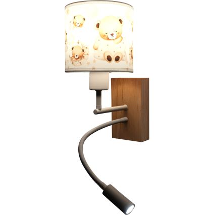 Brilagi - Παιδικό ευέλικτο επιτοίχιο φωτιστικό LED BOBO WOOD 1xE27/25W/230V + LED/3W δρυς/λευκό/αρκουδάκια
