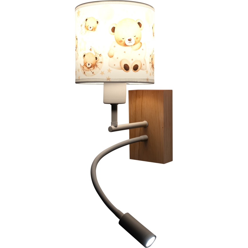 Brilagi - Παιδικό ευέλικτο επιτοίχιο φωτιστικό LED BOBO WOOD 1xE27/25W/230V + LED/3W δρυς/λευκό/αρκουδάκια