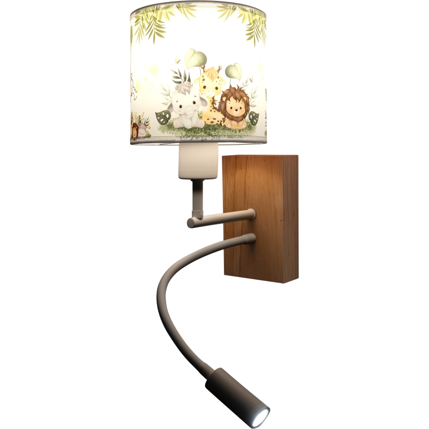 Brilagi - LED Παιδικό ευέλικτο φωτιστικό τοίχου BOBO WOOD 1xE27/25W/230V + LED/3W βελανιδιά/λευκό/πράσινο/ζούγκλα