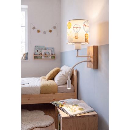 Brilagi - LED παιδικό ευέλικτο φωτιστικό τοίχου BOBO WOOD 1xE27/25W/230V + LED/3W βελανιδιά/λευκό/ζωάκια