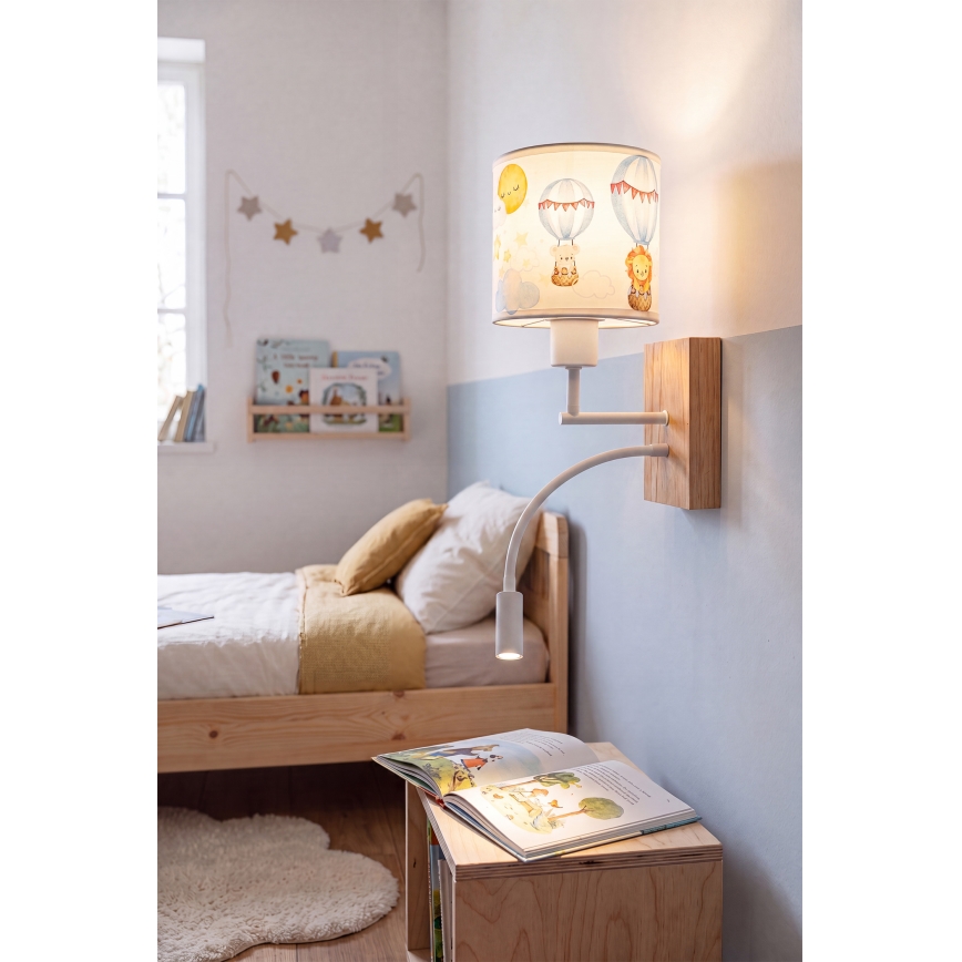 Brilagi - LED παιδικό ευέλικτο φωτιστικό τοίχου BOBO WOOD 1xE27/25W/230V + LED/3W βελανιδιά/λευκό/ζωάκια