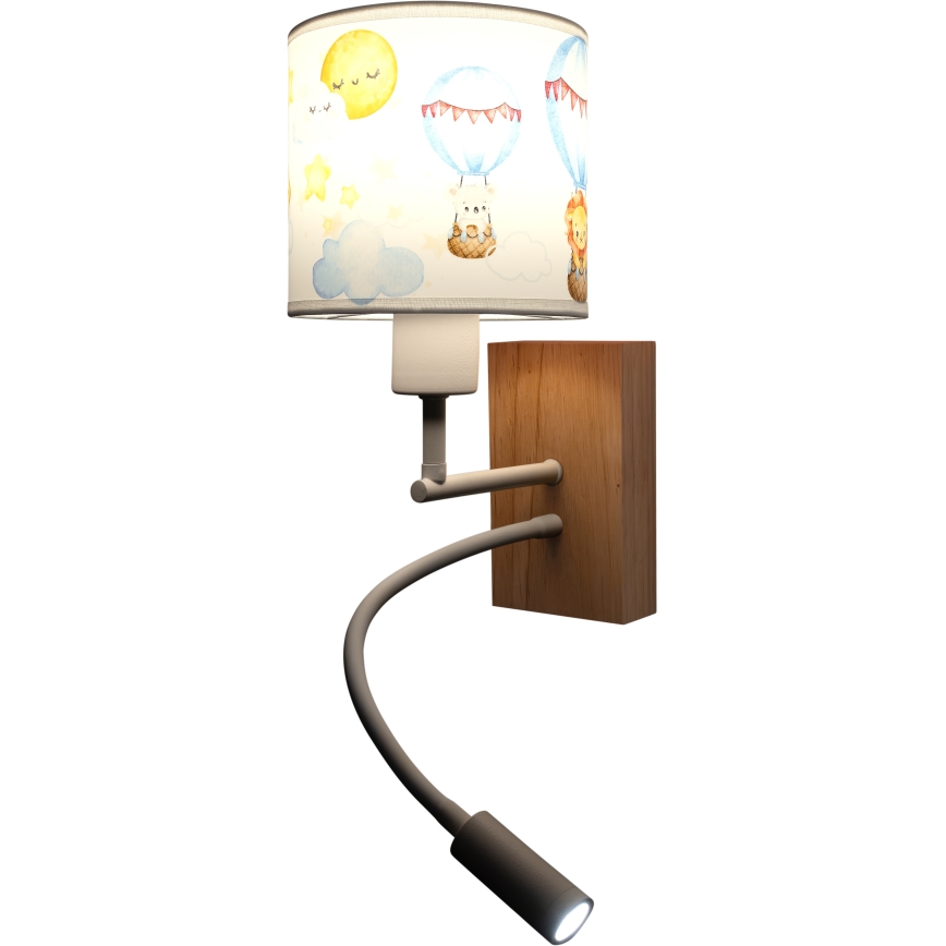 Brilagi - LED παιδικό ευέλικτο φωτιστικό τοίχου BOBO WOOD 1xE27/25W/230V + LED/3W βελανιδιά/λευκό/ζωάκια
