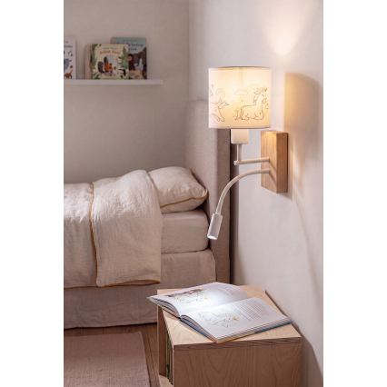 Brilagi - LED παιδική ευέλικτη επιτοίχια απλίκα BOBO WOOD 1xE27/25W/230V + LED/3W δρυς/λευκό/μονόκεροι