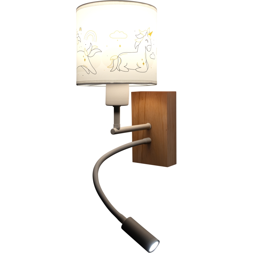 Brilagi - LED παιδική ευέλικτη επιτοίχια απλίκα BOBO WOOD 1xE27/25W/230V + LED/3W δρυς/λευκό/μονόκεροι