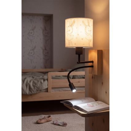 Brilagi - LED Παιδικό ευέλικτο επιτοίχιο φωτιστικό BOBO WOOD 1xE27/25W/230V + LED/3W βελανιδιά/μαύρο/λευκό/κουνελάκια
