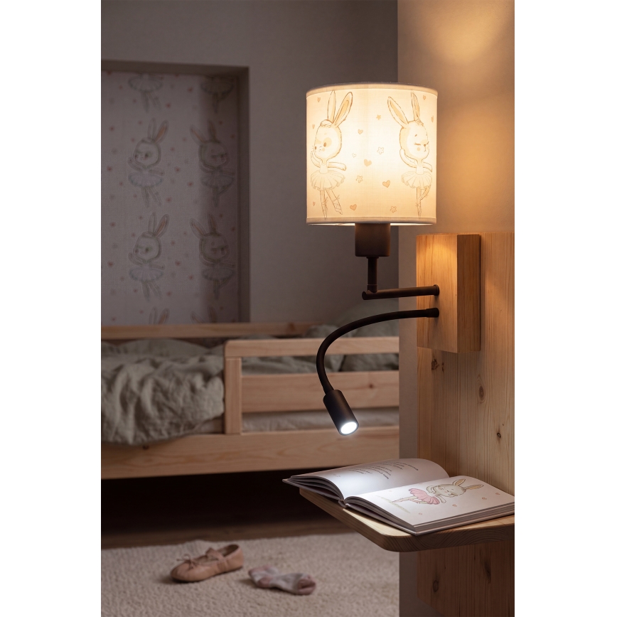 Brilagi - LED Παιδικό ευέλικτο επιτοίχιο φωτιστικό BOBO WOOD 1xE27/25W/230V + LED/3W βελανιδιά/μαύρο/λευκό/κουνελάκια