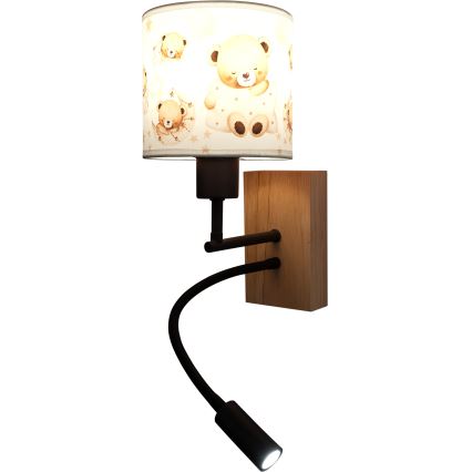 Brilagi - LED παιδικό ευέλικτο επιτοίχιο φωτιστικό BOBO WOOD 1xE27/25W/230V + LED/3W δρυς/μαύρο/λευκό/αρκουδάκια