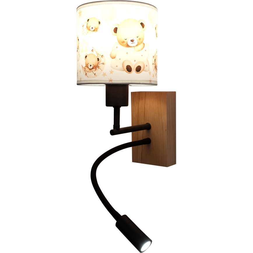 Brilagi - LED παιδικό ευέλικτο επιτοίχιο φωτιστικό BOBO WOOD 1xE27/25W/230V + LED/3W δρυς/μαύρο/λευκό/αρκουδάκια