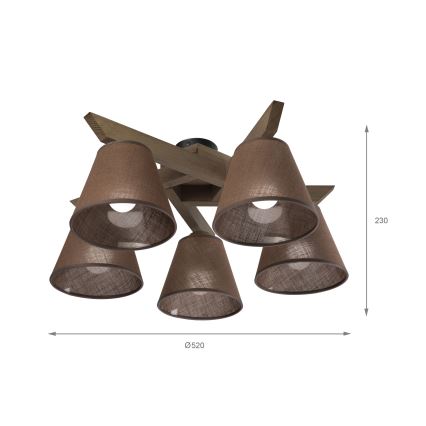 Brilagi - LED Οροφής φωτιστικό ANTHONY 5xE14/40W/230V δρυς καρυδιά/καφέ