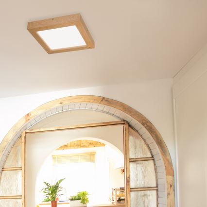 Brilagi - Φωτιστικό οροφής μπάνιου dimming LED WOODY FRAME LED/24W/230V δρυς 30x30 cm 3000-6000K IP44 + τηλεχειριστήριο