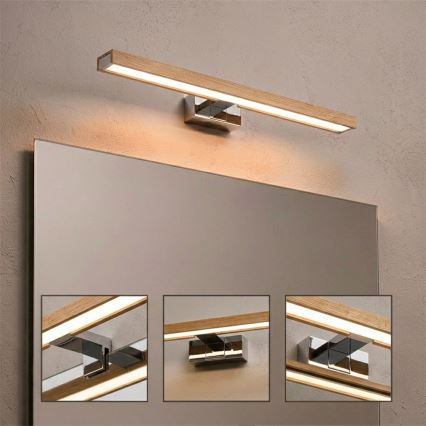 Brilagi - LED φωτισμός καθρέφτη μπάνιου 3-σε-1 WOODY MIRROR LED/12W/230V 60 cm IP44 γυαλιστερό χρώμιο/δρυς