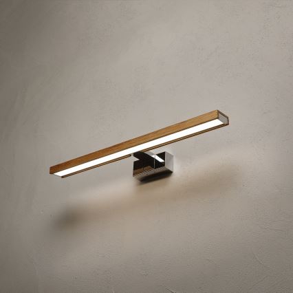 Brilagi - LED φωτισμός καθρέφτη μπάνιου 3-σε-1 WOODY MIRROR LED/12W/230V 60 cm IP44 γυαλιστερό χρώμιο/δρυς