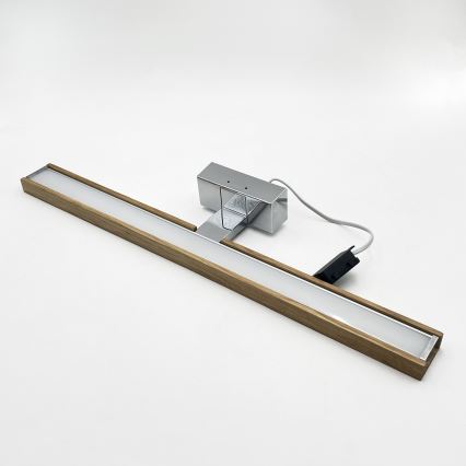 Brilagi - LED φωτισμός καθρέφτη μπάνιου 3-σε-1 WOODY MIRROR LED/12W/230V 60 cm IP44 γυαλιστερό χρώμιο/δρυς