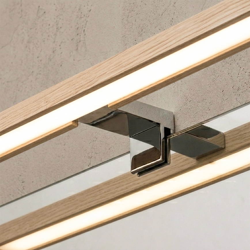 Brilagi - LED φωτισμός καθρέφτη μπάνιου 3-σε-1 WOODY MIRROR LED/12W/230V 60 cm IP44 γυαλιστερό χρώμιο/δρυς
