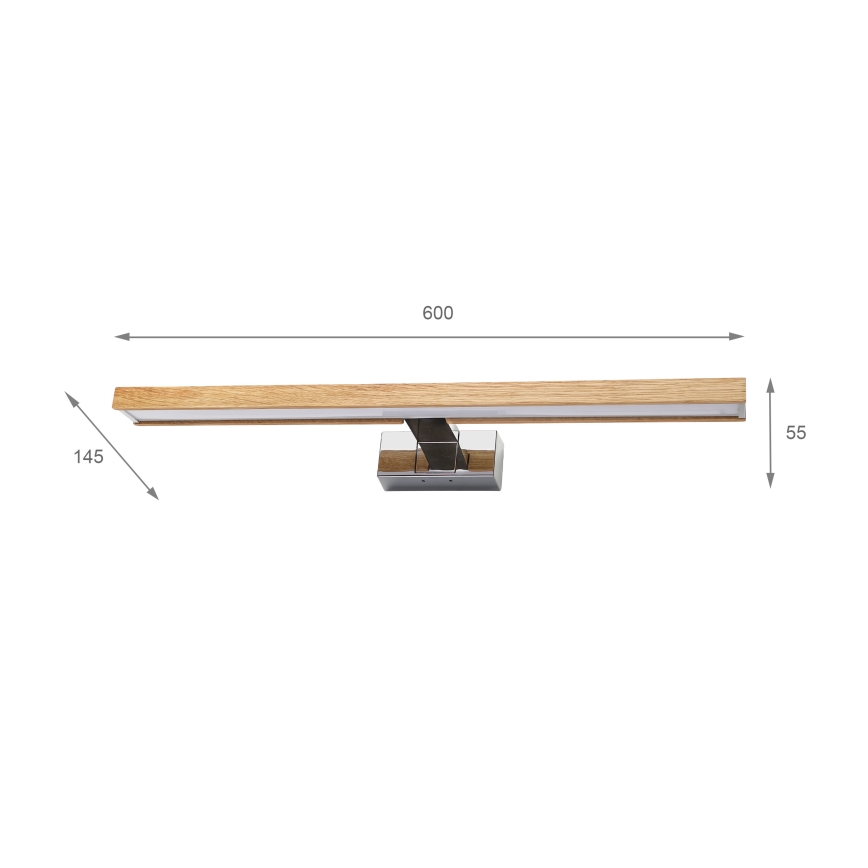 Brilagi - LED φωτισμός καθρέφτη μπάνιου 3-σε-1 WOODY MIRROR LED/12W/230V 60 cm IP44 γυαλιστερό χρώμιο/δρυς
