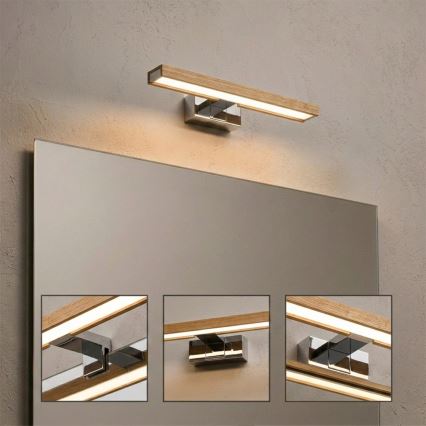 Brilagi - LED φωτιστικό καθρέφτη μπάνιου 3-σε-1 WOODY MIRROR LED/8W/230V 40 cm IP44 γυαλιστερό χρώμιο/βελανιδιά