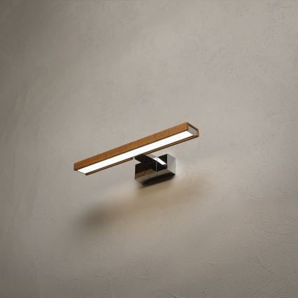 Brilagi - LED φωτιστικό καθρέφτη μπάνιου 3-σε-1 WOODY MIRROR LED/8W/230V 40 cm IP44 γυαλιστερό χρώμιο/βελανιδιά