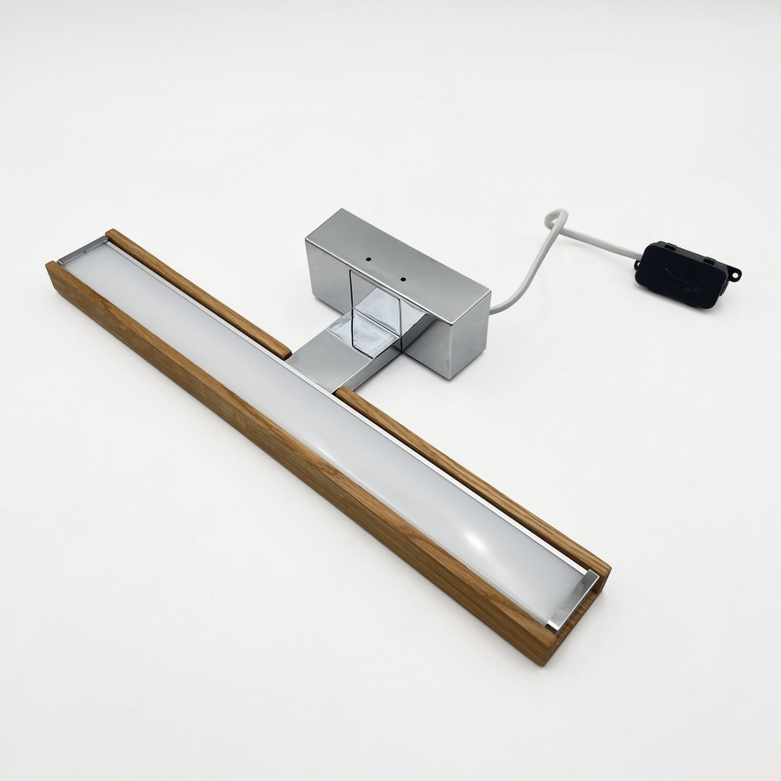 Brilagi - LED φωτιστικό καθρέφτη μπάνιου 3-σε-1 WOODY MIRROR LED/8W/230V 40 cm IP44 γυαλιστερό χρώμιο/βελανιδιά