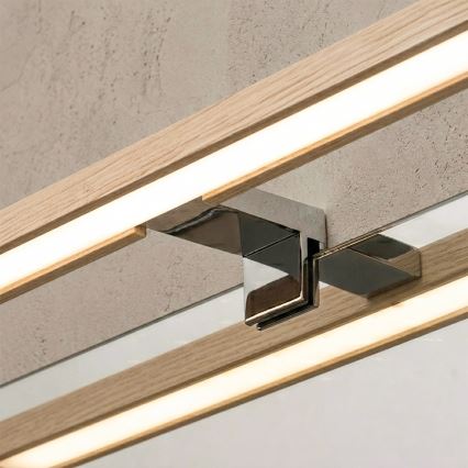 Brilagi - LED φωτιστικό καθρέφτη μπάνιου 3-σε-1 WOODY MIRROR LED/8W/230V 40 cm IP44 γυαλιστερό χρώμιο/βελανιδιά