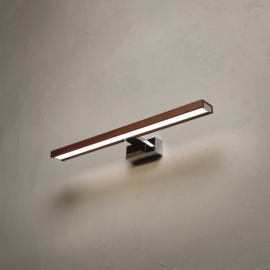 Brilagi - LED φωτισμός καθρέφτη μπάνιου WOODY MIRROR 3-σε-1 LED/12W/230V 60 cm IP44 γυαλιστερό χρώμιο/δρυς κερασιάς