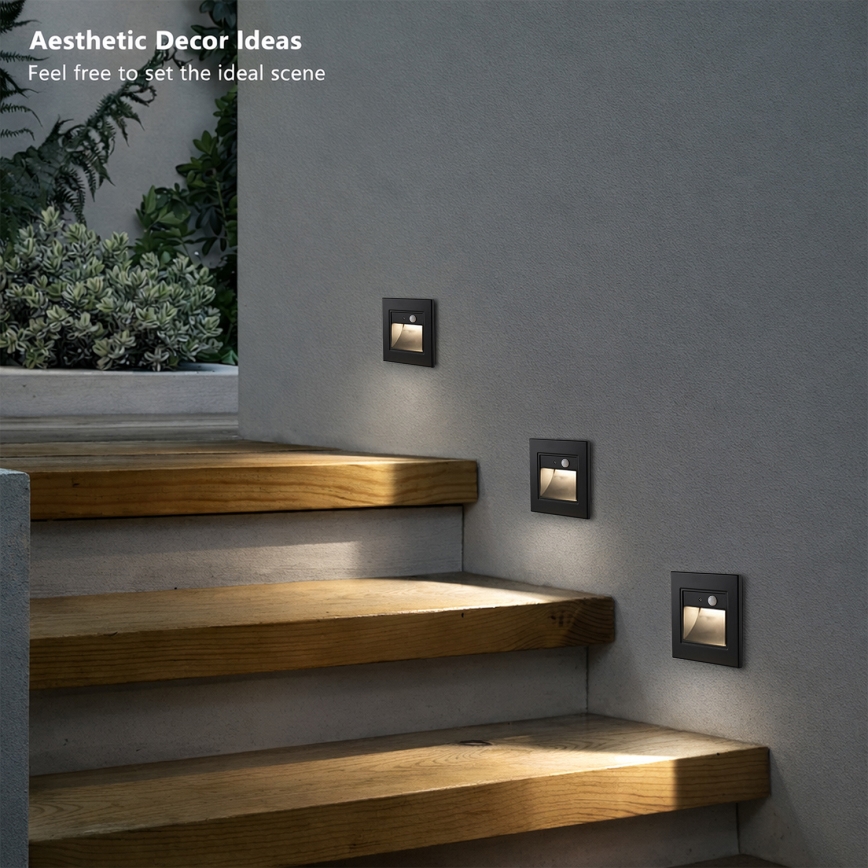 Brilagi - LED φωτιστικό σκάλας με αισθητήρα STEP LIGHT LED/1,5W/230V IP44 μαύρο