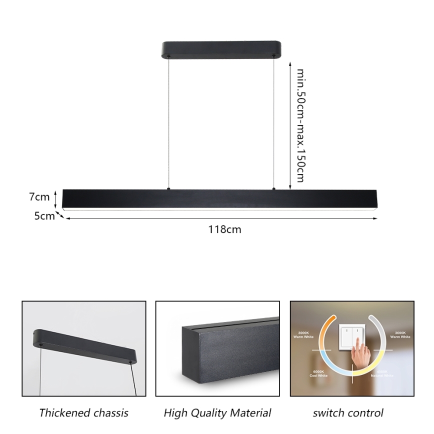 Brilagi - LED Πολυέλαιος με καλώδιο SLEEKLINE LED/40W/230V 3000/4500/6000K μαύρο