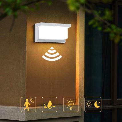Brilagi - LED Φωτιστικό τοίχου εξωτερικού χώρου με αισθητήρα BRICKY LED/12W/230V λευκό IP54