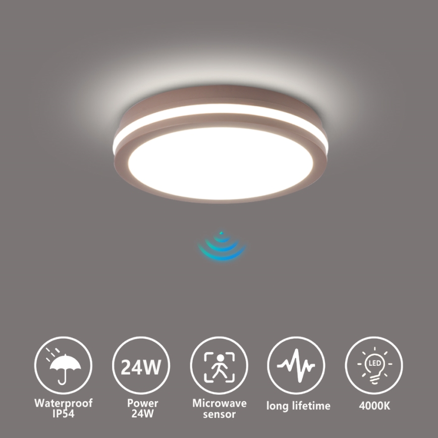 Brilagi - Εξωτερικό φωτιστικό LED με αισθητήρα BENE LED/24W/230V Ø 26 cm καφέ IP54