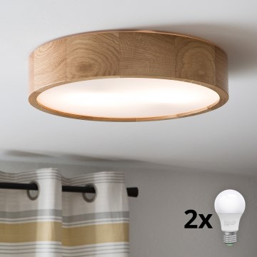 Brilagi - LED φωτιστικό οροφής CARVALHO 2xE27/15W/230V σε φινίρισμα δρυός, διάμ. 37,5 cm