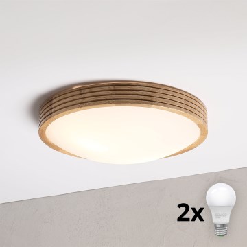 Brilagi - LED φωτιστικό οροφής CARVALHO MODERN SLIM 2xE27/60W/230V Ø 37,5 εκ. σε απόχρωση δρυός