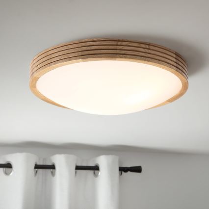 Brilagi - LED φωτιστικό οροφής CARVALHO MODERN SLIM 2xE27/60W/230V, διάμετρος 37,5 cm, σε απόχρωση δρυός