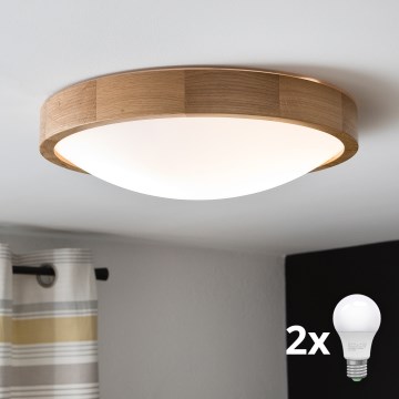 Brilagi - LED φωτιστικό οροφής CARVALHO SLIM 2xE27/30W/230V, σε απόχρωση δρυός, Ø 37 cm