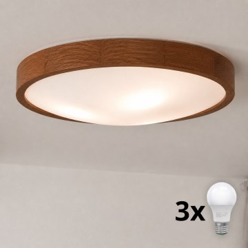 Brilagi - LED φωτιστικό οροφής CARVALHO SLIM 3xE27/15W/230V σε απόχρωση δρυός-κερασιάς Ø 47 cm