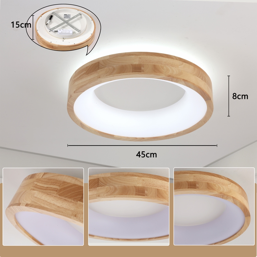 Brilagi - Φωτιστικό οροφής LED FALCON WOOD, 30W, 230V, 3000/4000/6000K, διάμ. 45 cm, ξύλο