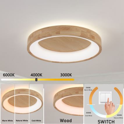 Brilagi - Φωτιστικό οροφής LED FALCON WOOD, 40W, 230V, 3000/4000/6000K, διάμ. 60 cm, ξύλινο