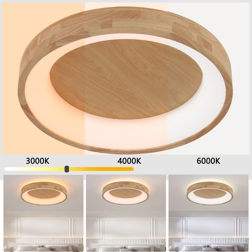 Brilagi - Φωτιστικό οροφής LED FALCON WOOD, 40W, 230V, 3000/4000/6000K, διάμ. 60 cm, ξύλινο