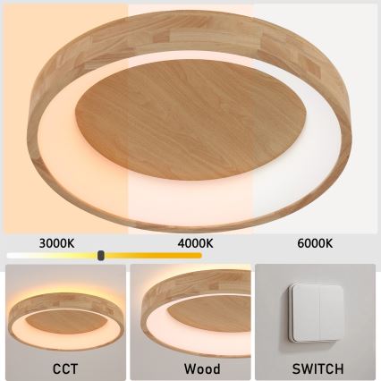 Brilagi - Φωτιστικό οροφής LED FALCON WOOD, 40W, 230V, 3000/4000/6000K, διάμ. 60 cm, ξύλινο