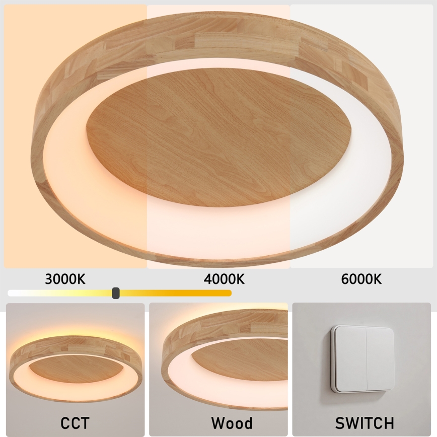 Brilagi - Φωτιστικό οροφής LED FALCON WOOD, 40W, 230V, 3000/4000/6000K, διάμ. 60 cm, ξύλινο