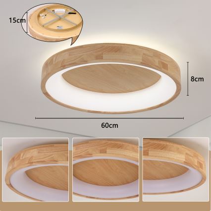Brilagi - Φωτιστικό οροφής LED FALCON WOOD, 40W, 230V, 3000/4000/6000K, διάμ. 60 cm, ξύλινο