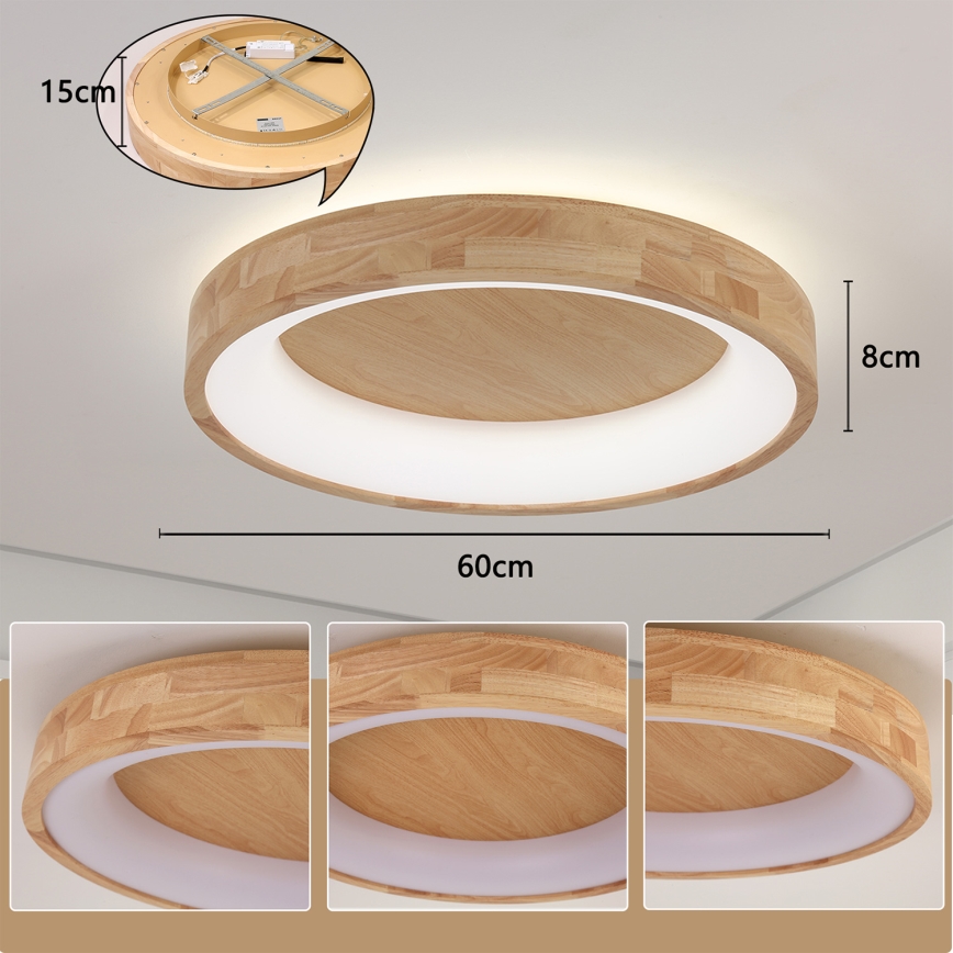 Brilagi - Φωτιστικό οροφής LED FALCON WOOD, 40W, 230V, 3000/4000/6000K, διάμ. 60 cm, ξύλινο