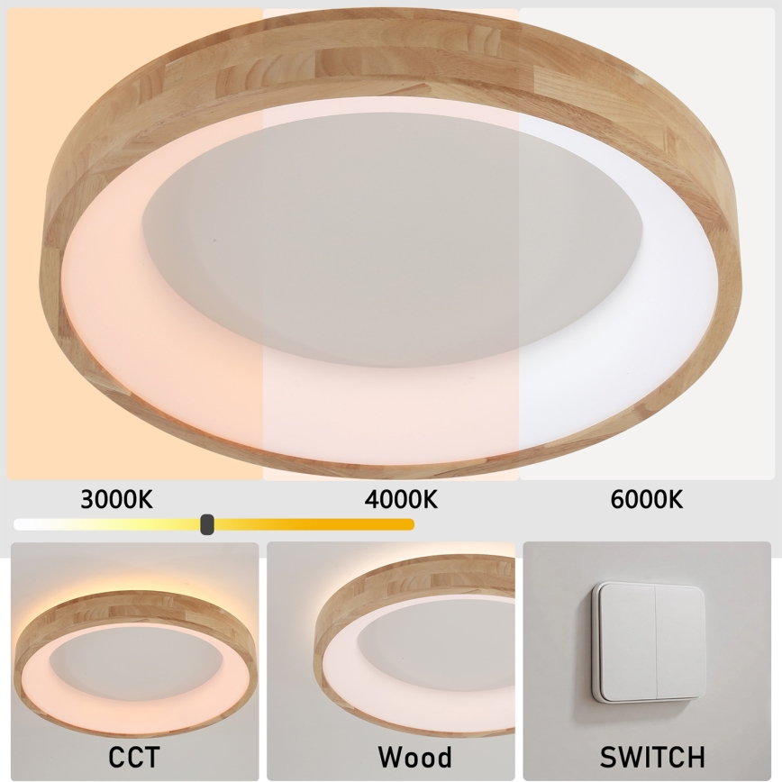 Brilagi - LED φωτιστικό οροφής FALCON WOOD LED/40W/230V 3000/4000/6000K Ø 60 cm ξύλινο