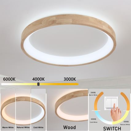 Brilagi - Φωτιστικό οροφής LED FALCON WOOD LED/60W/230V 3000/4000/6000K Ø 80 cm ξύλινο